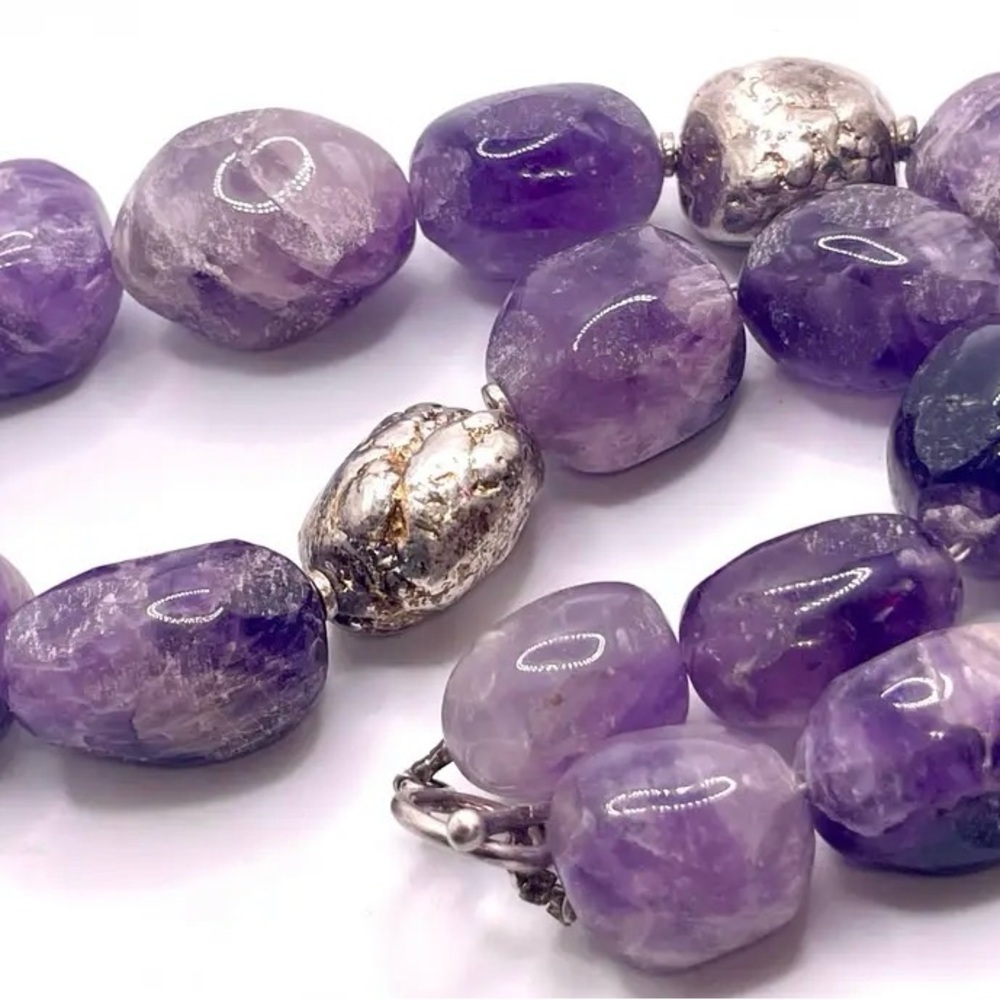 Massive Semi Frosted Unique Cut Amethyst With Solid Silver Pyrite Accents